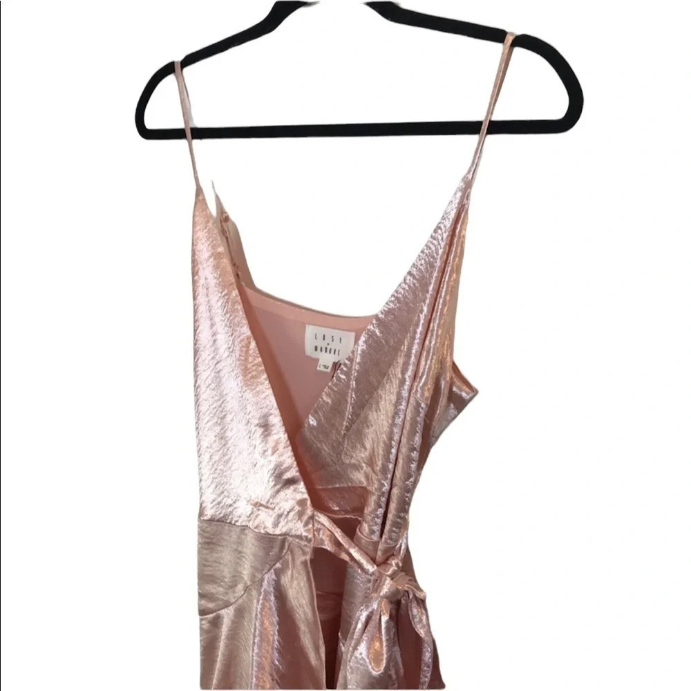 Anthropologie Lost Wander Pink Satin Wrap Ruffle Mini Fairycore Graduation Dress - Picture 3 of 11